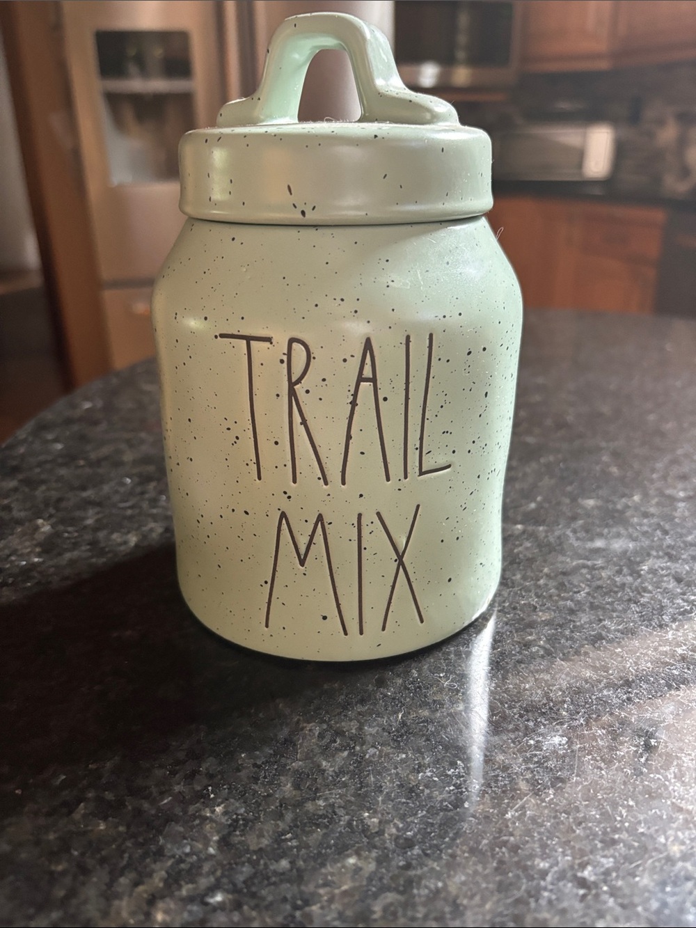 Rae Dunn Mint Speckled 'TRAIL MIX' Ceramic Canister